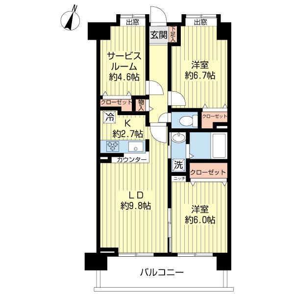 Floor plan. 2LDK, Price 28.8 million yen, Occupied area 64.38 sq m , Balcony area 9.74 sq m