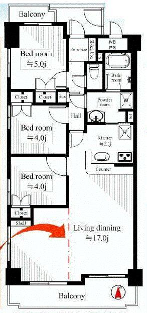 Floor plan. 3LDK, Price 25,900,000 yen, Occupied area 73.06 sq m , Balcony area 5.88 sq m
