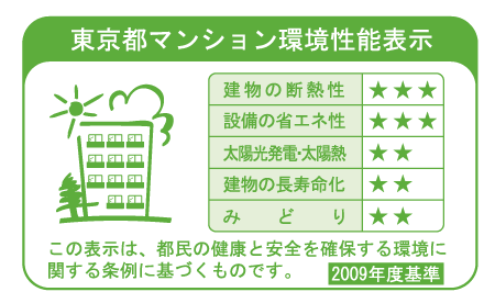 Building structure.  [Tokyo apartment environmental performance display] Based on the efforts of the building environment plan that building owners will be submitted to the Tokyo Metropolitan Government, 5 will be evaluated in three stages for items.  ※ For more information see "Housing term large Dictionary"