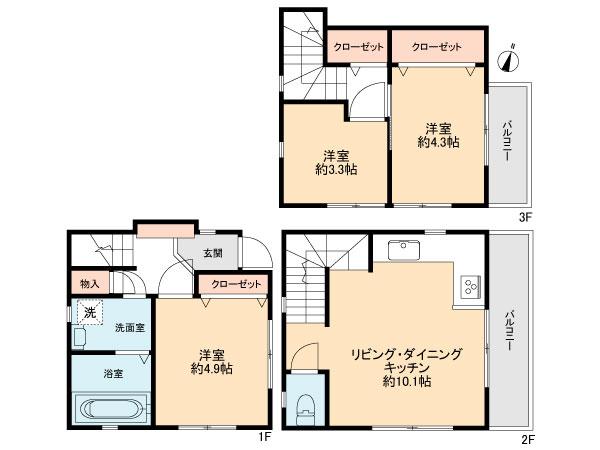 Floor plan. 29,800,000 yen, 3LDK, Land area 34.9 sq m , Building area 60.31 sq m