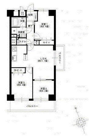 Floor plan. 3LDK, Price 27,900,000 yen, Footprint 60.5 sq m , Balcony area 11.02 sq m