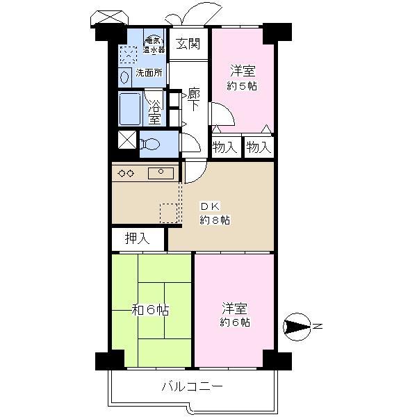 Floor plan. 3DK, Price 16.8 million yen, Occupied area 63.58 sq m , Balcony area 7.6 sq m