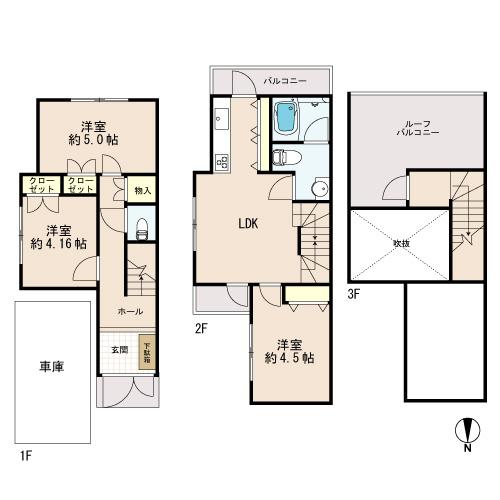 Floor plan. 30,800,000 yen, 3LDK, Land area 61.75 sq m , Building area 61.52 sq m front road is a public road (about 8m) ~ With sidewalk ~