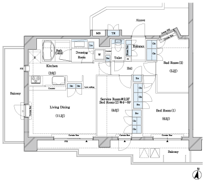 Floor: 2LDK + S + TR, the occupied area: 72.53 sq m