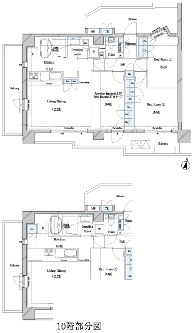 Floor: 3LDK + TR, the occupied area: 72.53 sq m