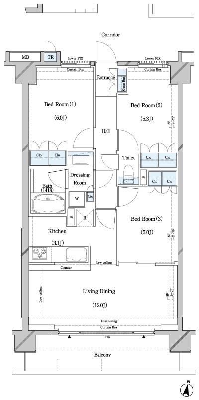 Floor: 3LDK + TR, the occupied area: 67.76 sq m