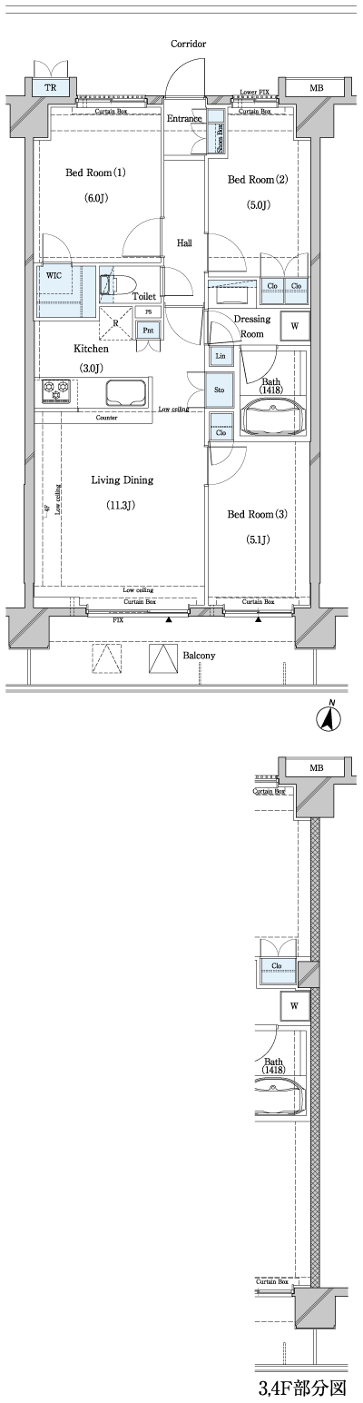 Floor: 3LDK + WIC + TR, the occupied area: 65.72 sq m