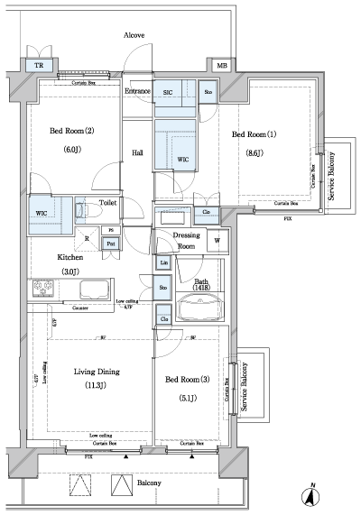 Floor: 3LDK + 2WIC + SIC + TR, the occupied area: 75.47 sq m