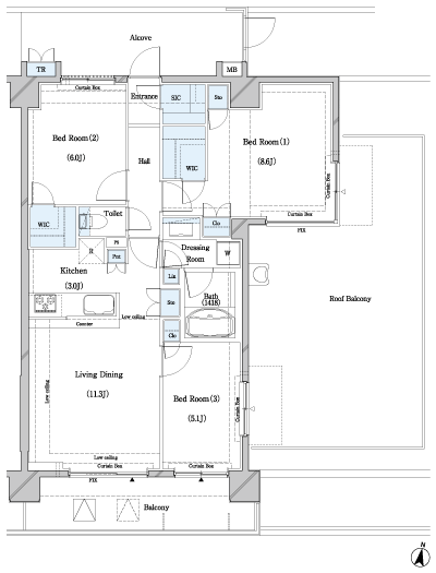 Floor: 3LDK + 2WIC + SIC + TR, the occupied area: 75.47 sq m