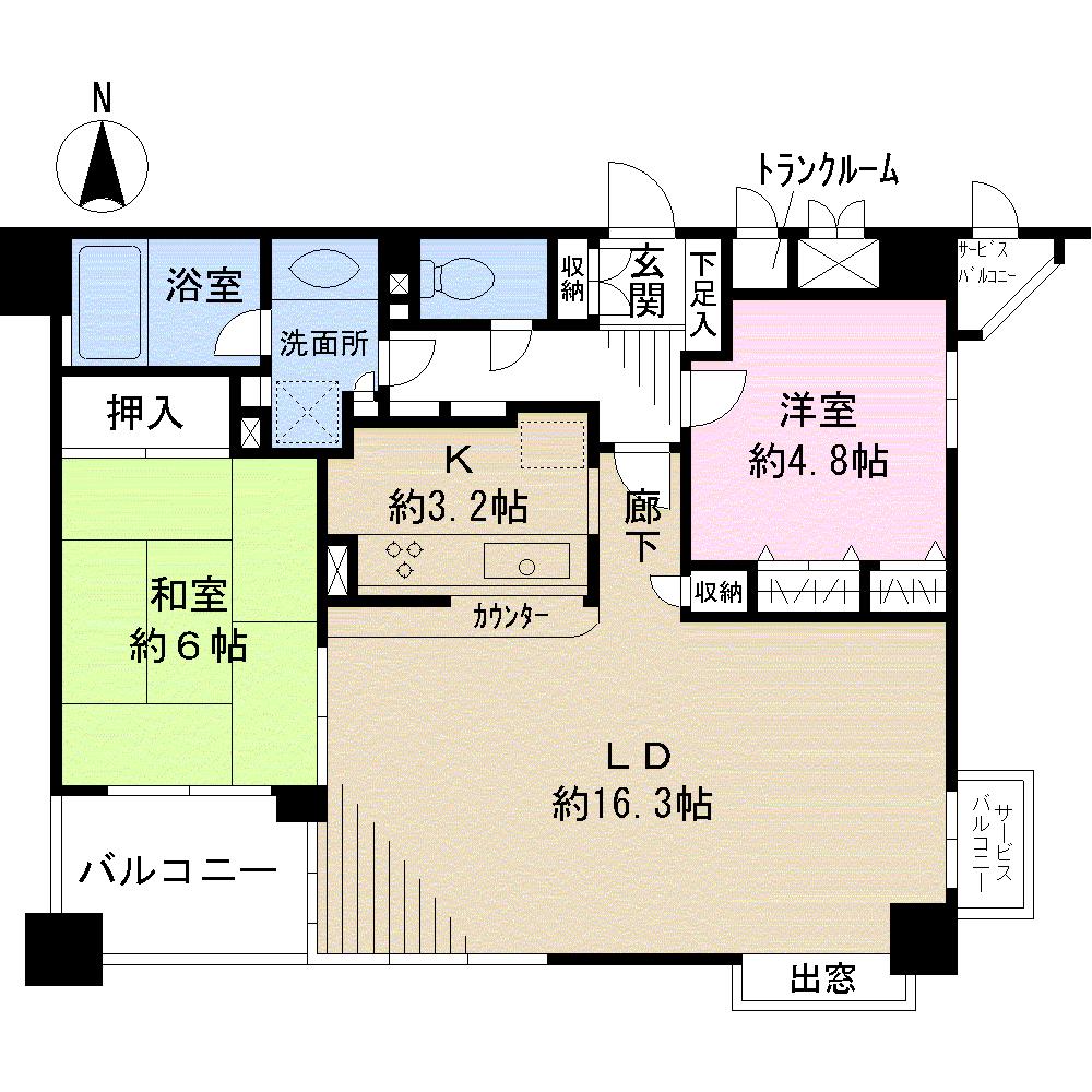 Floor plan. 2LDK, Price 22,800,000 yen, Occupied area 66.01 sq m , Balcony area 5.23 sq m