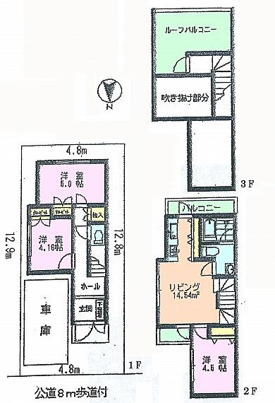 Floor plan. 30,800,000 yen, 3LDK, Land area 61.75 sq m , Building area 61.52 sq m Floor