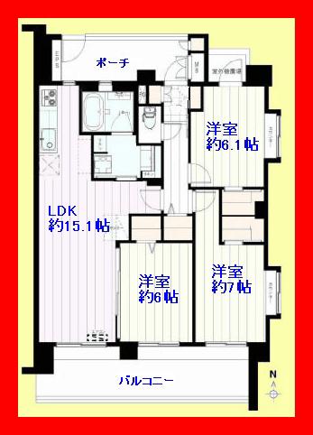 Floor plan. 3LDK, Price 28,900,000 yen, Occupied area 75.03 sq m , Balcony area 17 sq m furnished rooms