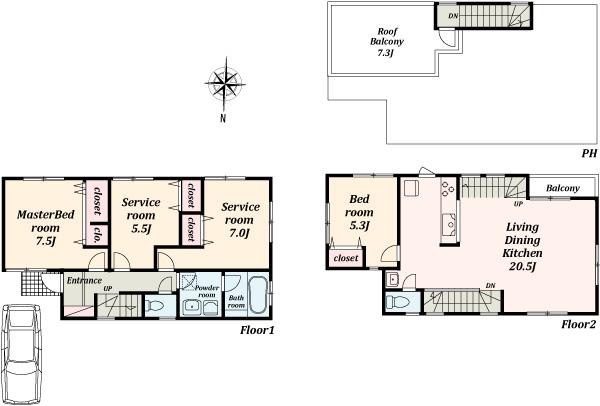 Building plan example Building price 13 million yen, Building area 106.82 sq m