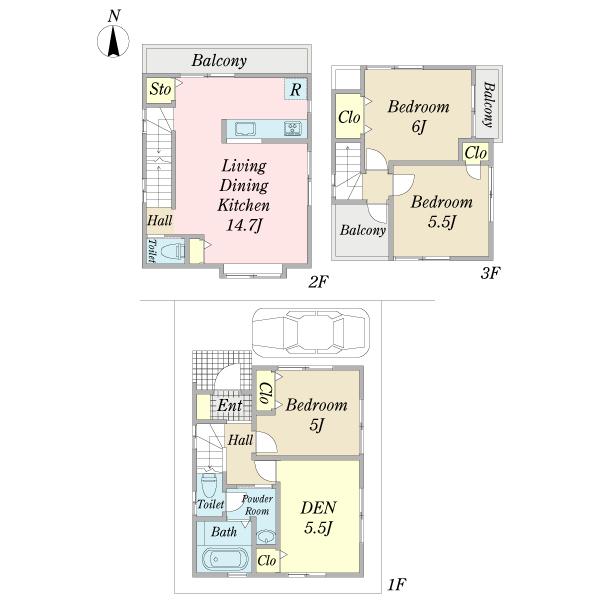 Floor plan. 34,500,000 yen, 4LDK, Land area 57.85 sq m , Building area 85.65 sq m