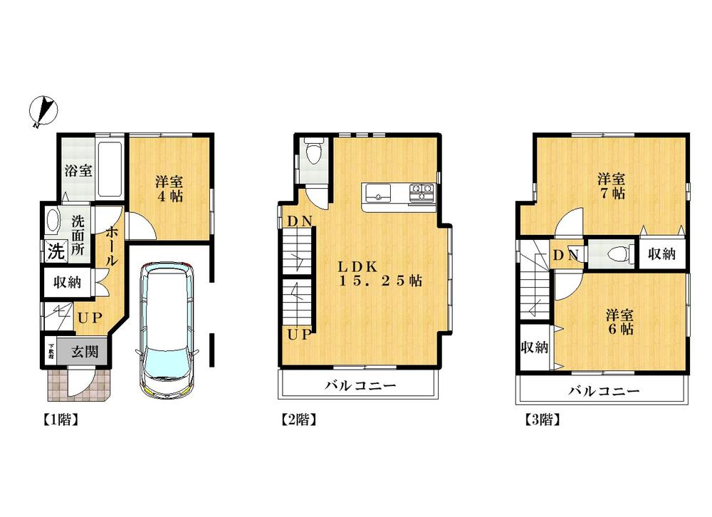 Floor plan. 38,800,000 yen, 3LDK, Land area 50.34 sq m , Building area 87.37 sq m ■ Garage with Listing to a floor plan drawing ● 3-storey