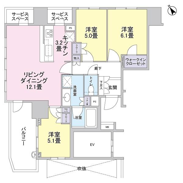 Floor plan. 3LDK, Price 39,800,000 yen, Occupied area 70.65 sq m , Balcony area 9.71 sq m