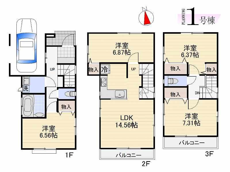 Floor plan. (1 Building), Price 38,800,000 yen, 4LDK, Land area 70.38 sq m , Building area 100.3 sq m