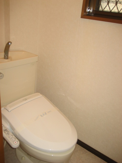 Toilet. Warm water washing toilet seat There window.