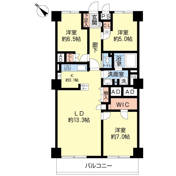 Floor plan. 3LDK, Price 32,400,000 yen, Footprint 78 sq m , Balcony area 8.76 sq m