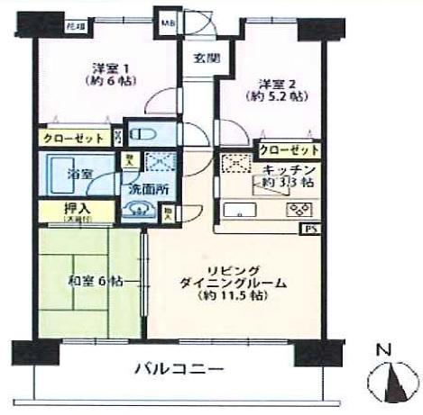 Floor plan. 3LDK, Price 28.8 million yen, Footprint 68.4 sq m , Balcony area 14.4 sq m