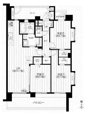 Floor plan. 3LDK, Price 28,900,000 yen, Occupied area 75.03 sq m , Balcony area 17 sq m