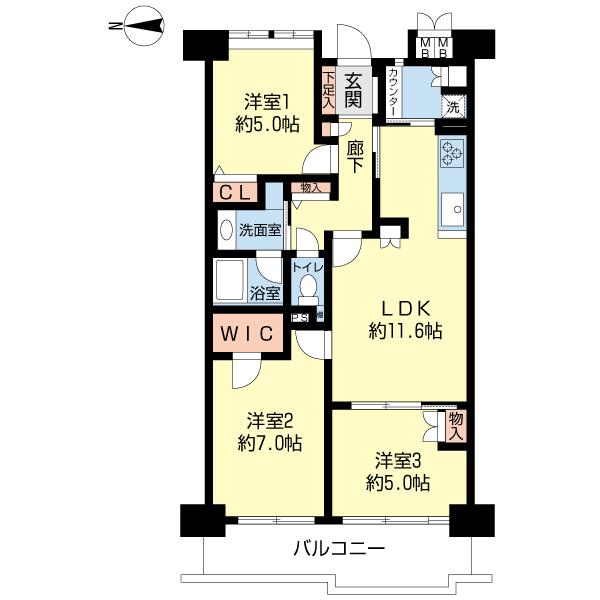 Floor plan. 3LDK, Price 31,400,000 yen, Occupied area 67.62 sq m , Balcony area 10.02 sq m
