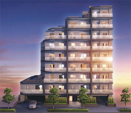 Shared facilities.  [Exterior - Rendering] The building is to ensure about 74% corner dwelling unit rate, Lighting to more dwelling units ・ ventilation, And ensure an open feeling blessed. Around, Numerous park Ya that was the beginning of the new Sakon River Water Park, which was embraced by the waterside of peace, Colorful life facilities are scattered to the day-to-day life more comfortable. ( ※ Which was raised drawn based on drawing, In fact a slightly different.  ※ Tree species of planting ・ For the size of the, It has become unsettled, No attempt has been made to grow to about Rendering at the time of completion. Also planting does not indicate the status of a particular season)