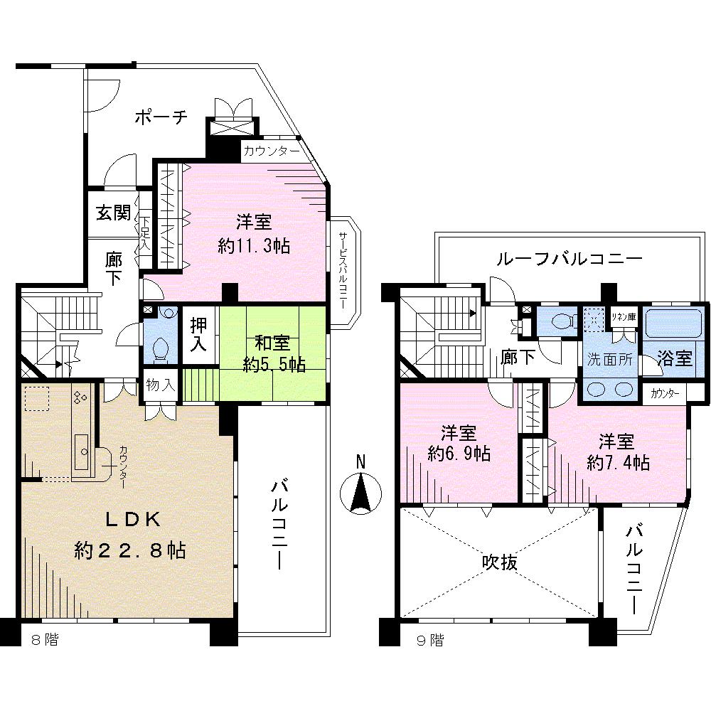 Floor plan. 4LDK, Price 59,800,000 yen, Footprint 127.63 sq m , Balcony area 21.62 sq m