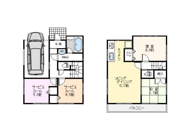 Floor plan. 36,800,000 yen, 2LDK + 2S (storeroom), Land area 77.86 sq m , Building area 87.47 sq m 2LDK + 2S + garage
