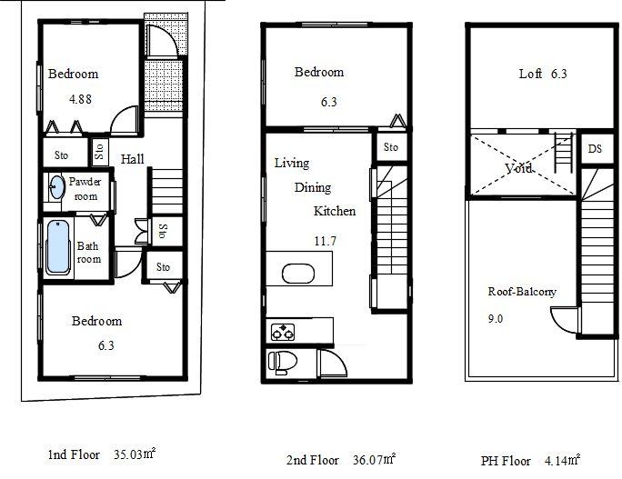 Floor plan. (A Building), Price 41,800,000 yen, 3LDK, Land area 49.77 sq m , Building area 75.24 sq m