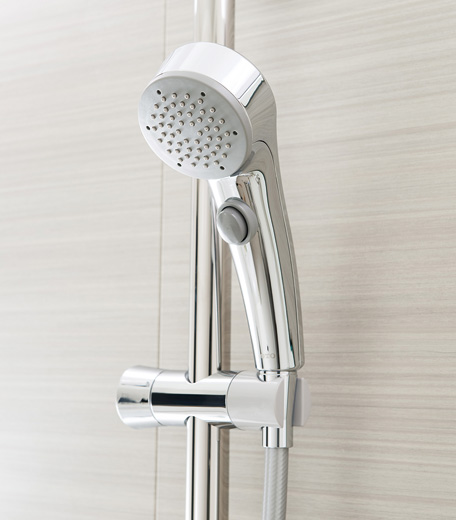 Bathing-wash room.  [Spray shower with switch that can be easily water-saving] In the shower one-touch operation of the hand button in the bathroom, Out stop of the shower can be done easier with one hand. Diligently ON / By OFF, Water-saving effect can be expected.