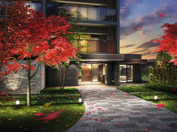 Shared facilities.  [Entrance Rendering] Walls and floors around Entrance, Use a material that is close to nature warmth, such as the outer wall. Gently meek texture and natural color is, I feel the nature in comfort was also similar in the water park.