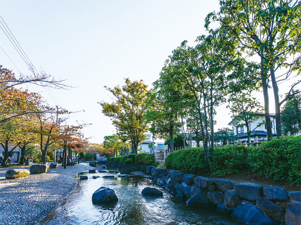 Surrounding environment. Local surroundings, Source of water and lush environment of the water park, Six or more of the park will be scattered within a 10-minute walk. Followed by a cityscape with a focus on low-rise building, City of spread can be felt sky has been formed. (Photo municipal Ichinoe Sakaigawa water park)