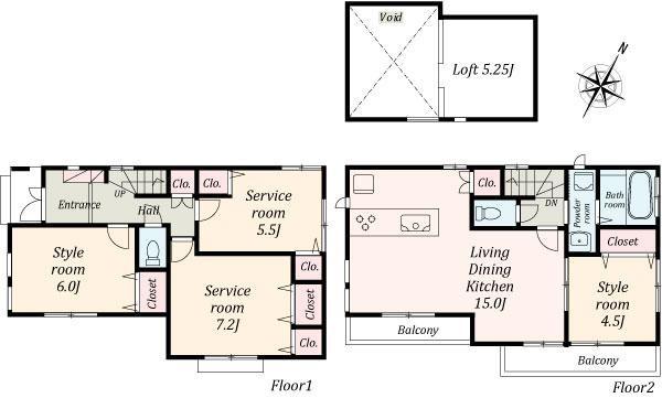 Floor plan. 44,800,000 yen, 2LDK+2S, Land area 85.09 sq m , Building area 92.32 sq m