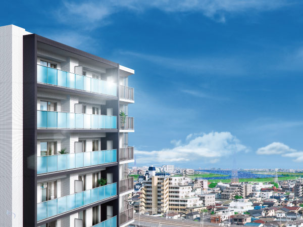 Buildings and facilities. Zenteiminami facing bright location, Stage that Edogawa that child-rearing environment is in place, And, Moisture of the environment to the garden Edogawa riverbed. The sky is high, South-facing view will reflect the appearance of the joyful prospect family. Expected to inflate the chest in the "imagination of the wing" is, I do not know to stay. Please floated thought the future of the family in this town. We'll be waiting a gentle life in the glorious stage.  ※ Exterior - Rendering / In fact a slightly different is subjected to a CG processing to those taken from the local 13th floor (August 2013).