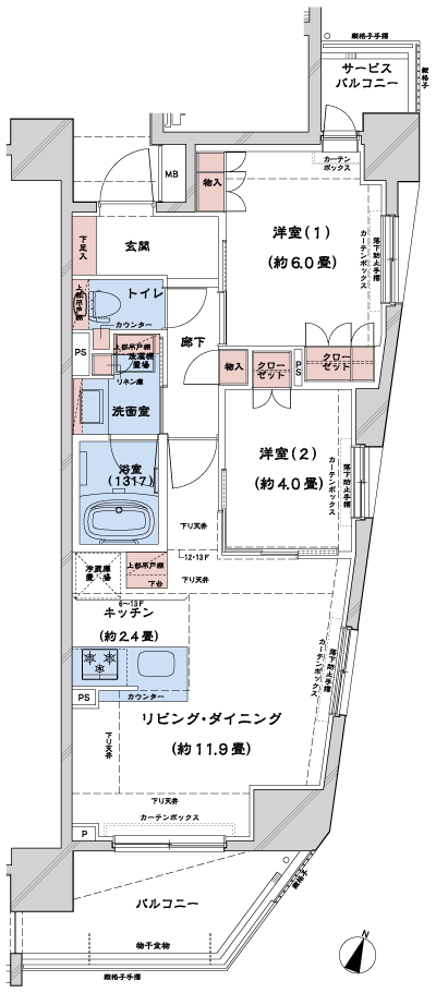Floor: 2LDK + SB, the occupied area: 55.09 sq m