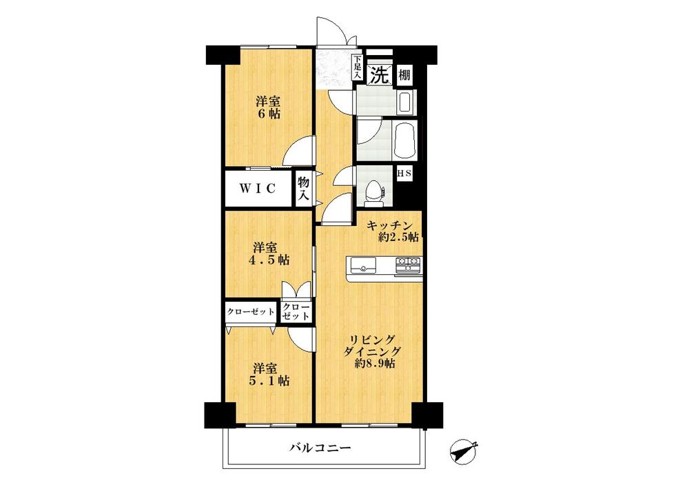 Floor plan. 3LDK, Price 29,900,000 yen, Occupied area 63.28 sq m , Balcony area 7.84 sq m ■ Floor Plan ● station near the prime location property.