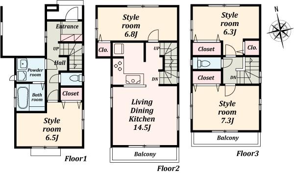 Floor plan. (1 Building), Price 38,800,000 yen, 4LDK, Land area 70.38 sq m , Building area 100.3 sq m