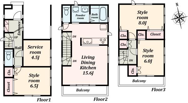 Floor plan. (Building 2), Price 39,800,000 yen, 3LDK+S, Land area 70.4 sq m , Building area 98.95 sq m