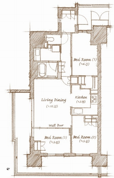 D type 3LDK+WIC Occupied area / 74.64 sq m Balcony area / 23.70 sq m ※ WIC = walk-in closet