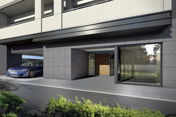 Building structure. Entrance approach the warmth with a stone in chic monotone color has been positive. Is a space of Yingbin the expectations of the private residence increases (Rendering)