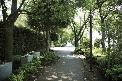 Building structure. Promenade that follows from the front of the station, Funabori Green Road. It has also dotted with a variety of objects, I'm looking forward to even walk while and watch (about 290m 4-minute walk)
