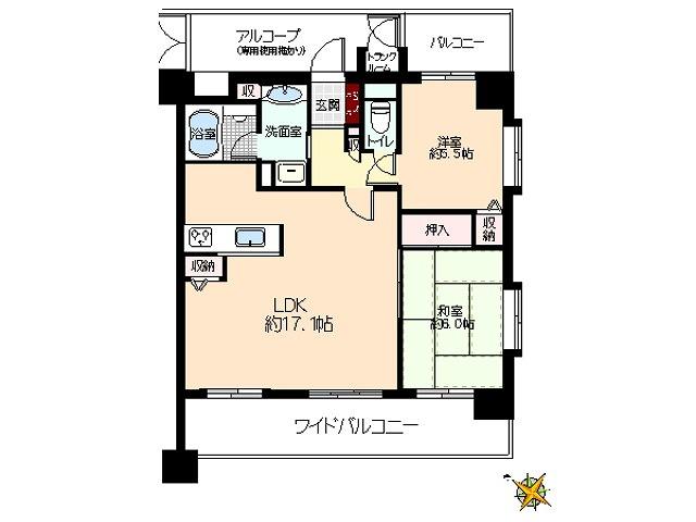 Floor plan. 2LDK, Price 25.6 million yen, Occupied area 63.18 sq m , Balcony area 16.05 sq m