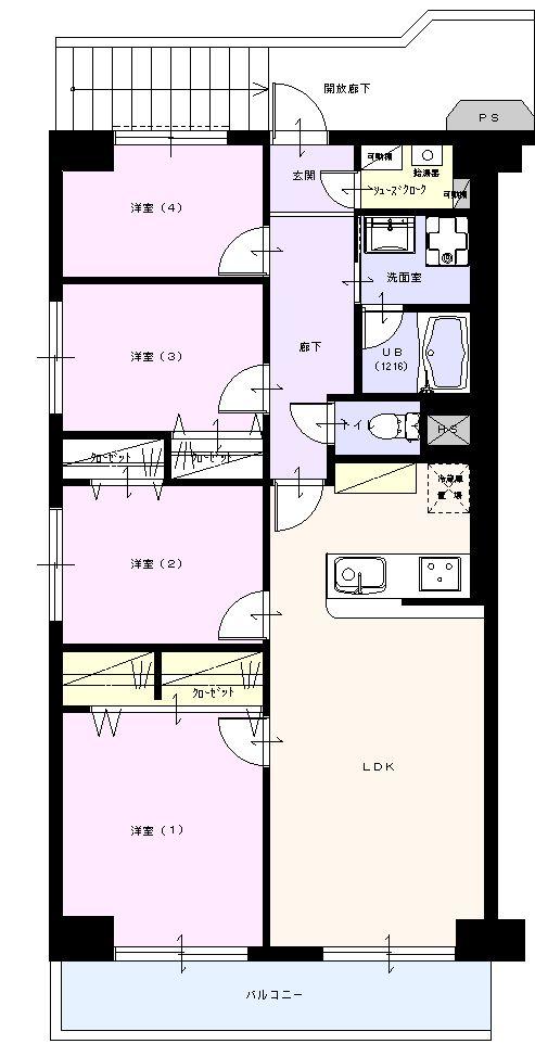 Floor plan. 4LDK, Price 28.8 million yen, Footprint 76.8 sq m , Balcony area 7.62 sq m