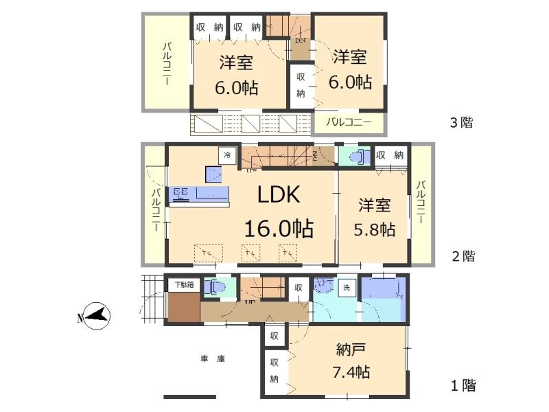 Floor plan. 42,800,000 yen, 3LDK + S (storeroom), Land area 68.61 sq m , Building area 111.23 sq m
