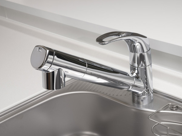 Kitchen.  [Water purifier integrated shower faucet] Water purifier integrated faucet delicious water at the touch of a button can drink. Because the shower expression that drawer available, Cleaning is also easy.