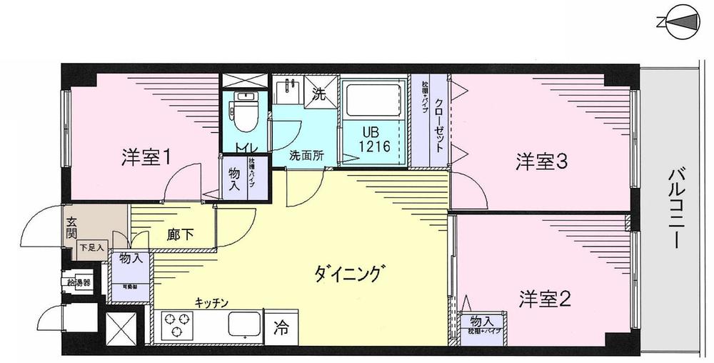 Floor plan. 3LDK, Price 18,800,000 yen, Footprint 59 sq m , Balcony area 7.42 sq m
