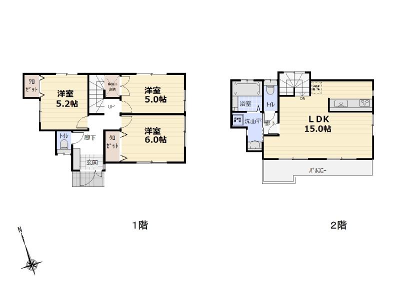 Floor plan. (5 Building), Price 34,800,000 yen, 3LDK, Land area 84.35 sq m , Building area 77.01 sq m