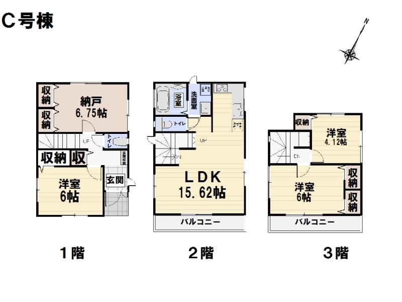 Floor plan. (C Building), Price 40,800,000 yen, 3LDK+S, Land area 72.14 sq m , Building area 94.8 sq m