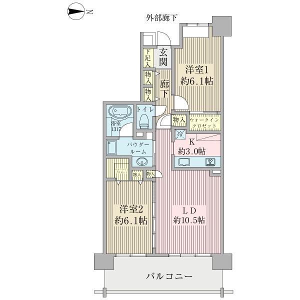 Floor plan. 2LDK, Price 30,800,000 yen, Occupied area 61.16 sq m , Balcony area 12 sq m
